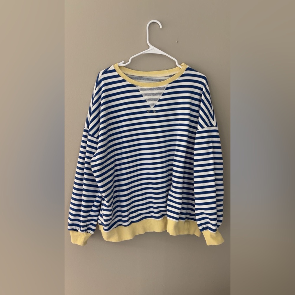 Striped Blue and Yellow Women's Crew Neck Sweater